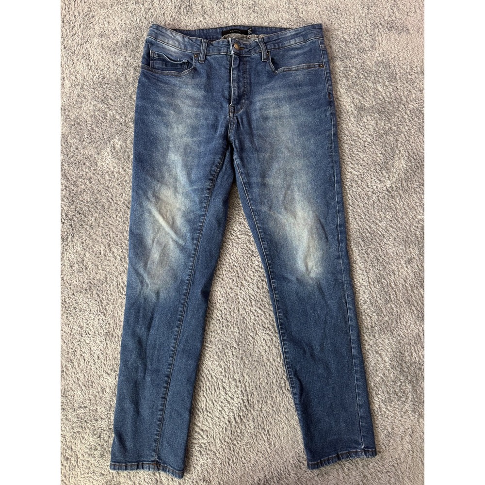 Tahari Mens Slim Straight Jeans 34x30 Blue Medium Wash Stretch Denim